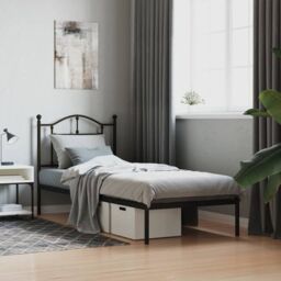 Berkfield Home Metal Bed Frame with Headboard Black 90x190 cm Single