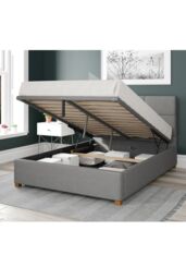 Aspire Caine Upholstered Ottoman Storage Bed, Eire Linen Fabric in Grey - Size: King - thumbnail 2