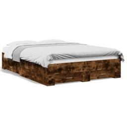 Berkfield Home Bed Frame with Drawers without Mattress Smoked Oak 135x190 cm Double in Brown - thumbnail 1