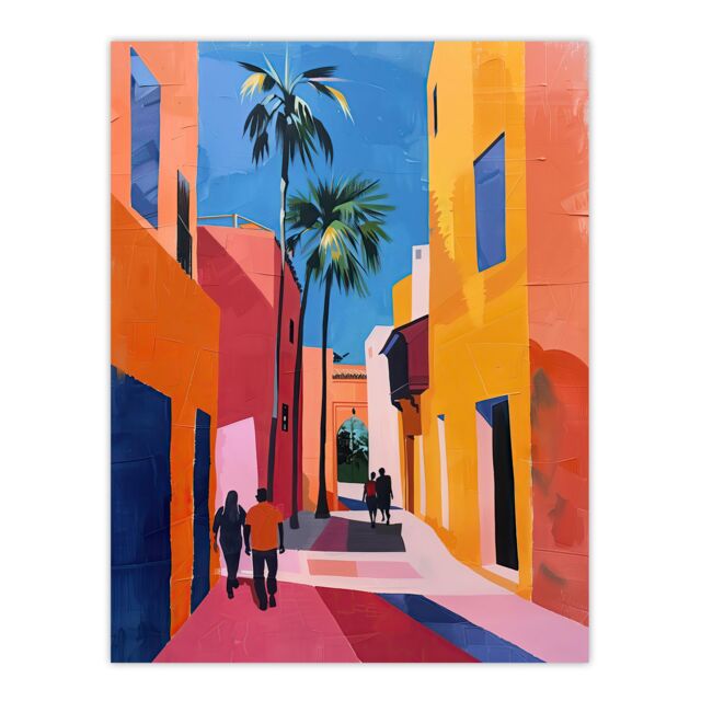 "Artery8 Vibrant Casablanca Street African Architecture Wall Art Print - Size: W18"" x H24""" - image 1