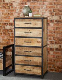 IH Design Franciscan Upcycled Industrial Vintage Mintis Tall Chest of Drawers in Brown - thumbnail 2
