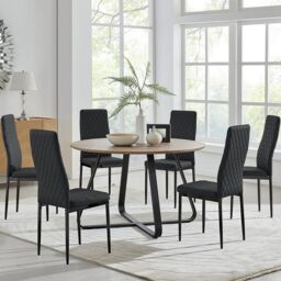 FurnitureboxUK Santorini Brown Round Dining Table & 6 Milan Black Leg Chairs