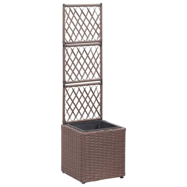 Berkfield Home Trellis Raised Bed with 1 Pot 30x30x107 cm Poly Rattan Brown - Size: 30 x 30 x 107 cm - image 1