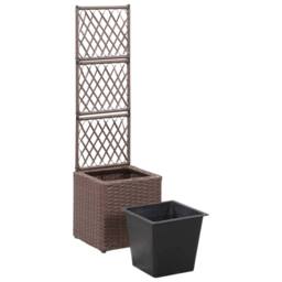 Berkfield Home Trellis Raised Bed with 1 Pot 30x30x107 cm Poly Rattan Brown - Size: 30 x 30 x 107 cm - thumbnail 4