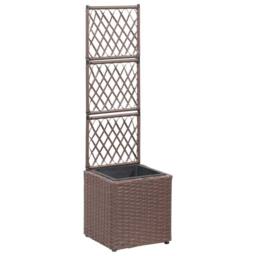 Berkfield Home Trellis Raised Bed with 1 Pot 30x30x107 cm Poly Rattan Brown - Size: 30 x 30 x 107 cm - thumbnail 1