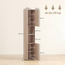 HOMCOM 182 cm Tall Bathroom Cabinet with Adjustable Shelves, Natural - thumbnail 3