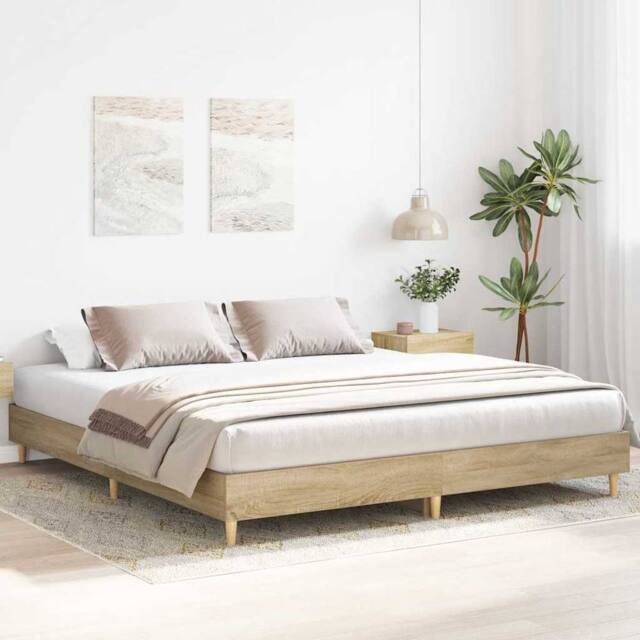Berkfield Home Durable Bed Frame No Mattress Sonoma Oak 200x200 cm Engineered Wood in Brown - image 1