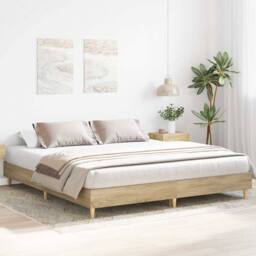 Berkfield Home Durable Bed Frame No Mattress Sonoma Oak 200x200 cm Engineered Wood in Brown - thumbnail 1