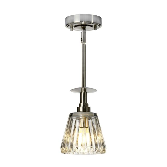 Loops IP 44 Pendant Light Fitting Cut Glass Shade Brushed Nickel Integral LED G9 3.5W in Metallics