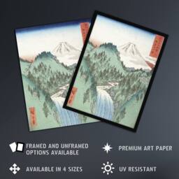 Artery8 The Mountains Of Izu Province Japanese Framed Wall Art Print Hiroshige in Green - Size: A4 - thumbnail 2