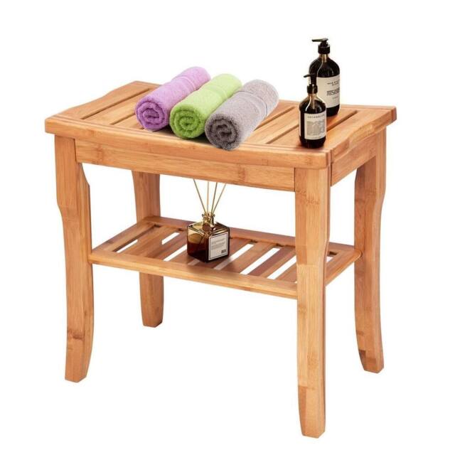 Kelvenix Bamboo Shower Bench Seat with Storage Shelf in Natural - image 1