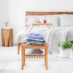 Kelvenix Bamboo Shower Bench Seat with Storage Shelf in Natural - thumbnail 4