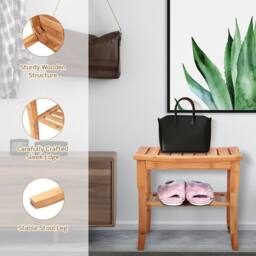 Kelvenix Bamboo Shower Bench Seat with Storage Shelf in Natural - thumbnail 5
