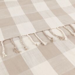 Yard Chesil Check Tasselled 100% Cotton Throw in Natural - Size: 130 cm x 170 cm - thumbnail 6