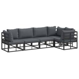 Berkfield Home Garden Sofa Set with Cushion with Pillow 5 pcs Black Aluminium - thumbnail 3