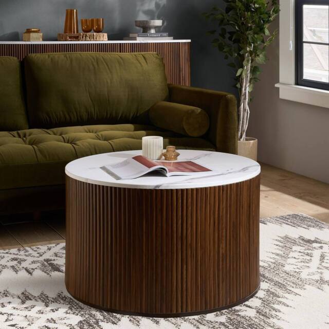 Birlea Kagu Coffee Table Fluted Ribbed Walnut & Marble effect in Brown - Size: 1 Pack - image 1