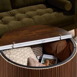 Birlea Kagu Coffee Table Fluted Ribbed Walnut & Marble effect in Brown - Size: 1 Pack - thumbnail 2