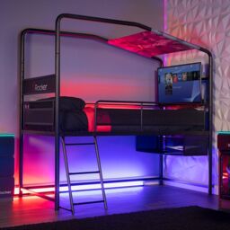 "X Rocker Contra Mid Sleeper Bunk Bed with 32"" TV Mount, Storage & Mattress in Black - Size: Single"