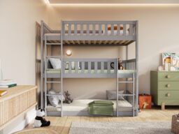 Flair Bea Triple High Bunk Bed in Grey - Size: Single - thumbnail 3