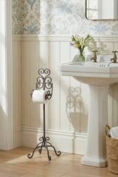 Dibor Vintage Style Cast Iron Toilet Roll Holder Ornate Scrolled Antique Brown Freestanding Toilet Paper Dispenser Tissue Stand - thumbnail 3