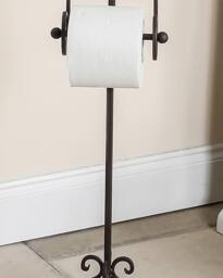 Dibor Vintage Style Cast Iron Toilet Roll Holder Ornate Scrolled Antique Brown Freestanding Toilet Paper Dispenser Tissue Stand - thumbnail 4