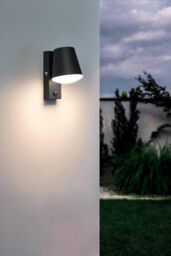 Eglo Caldiero Metal IP44 Outdoor Wall Light With Sensor in Dark Grey - thumbnail 2