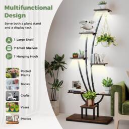 Gymax 155 cm Indoor Plant Stand Grow Lights Corner Metal Flowerpot Holder in Natural - thumbnail 5