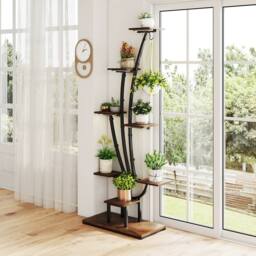 Gymax 155 cm Indoor Plant Stand Grow Lights Corner Metal Flowerpot Holder in Natural - thumbnail 7