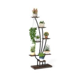 Gymax 155 cm Indoor Plant Stand Grow Lights Corner Metal Flowerpot Holder in Natural - thumbnail 1