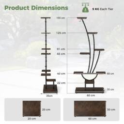 Gymax 155 cm Indoor Plant Stand Grow Lights Corner Metal Flowerpot Holder in Natural - thumbnail 2