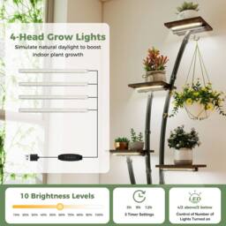 Gymax 155 cm Indoor Plant Stand Grow Lights Corner Metal Flowerpot Holder in Natural - thumbnail 3