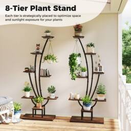 Gymax 155 cm Indoor Plant Stand Grow Lights Corner Metal Flowerpot Holder in Natural - thumbnail 6