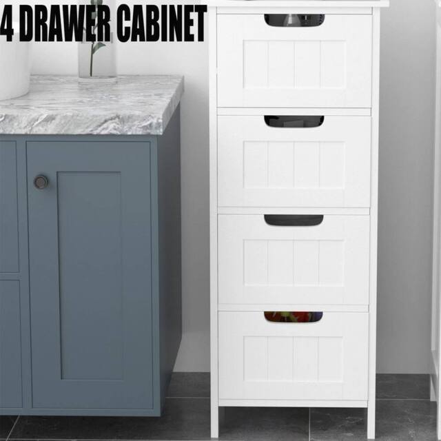 KORVIXA 4 Drawer Storage Cabinet Wooden Bathroom Cabinet in White - Size: W600mm x H600mm - image 1
