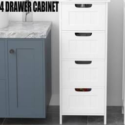KORVIXA 4 Drawer Storage Cabinet Wooden Bathroom Cabinet in White - Size: W600mm x H600mm - thumbnail 1