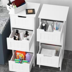 KORVIXA 4 Drawer Storage Cabinet Wooden Bathroom Cabinet in White - Size: W600mm x H600mm - thumbnail 5