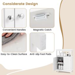 Gymax Freestanding Storage Organizer Bathroom Floor Cabinet With 2 Doors in White - thumbnail 6