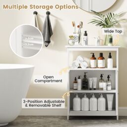 Gymax Freestanding Storage Organizer Bathroom Floor Cabinet With 2 Doors in White - thumbnail 3