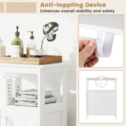 Gymax Freestanding Storage Organizer Bathroom Floor Cabinet With 2 Doors in White - thumbnail 4