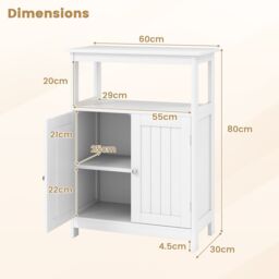 Gymax Freestanding Storage Organizer Bathroom Floor Cabinet With 2 Doors in White - thumbnail 2