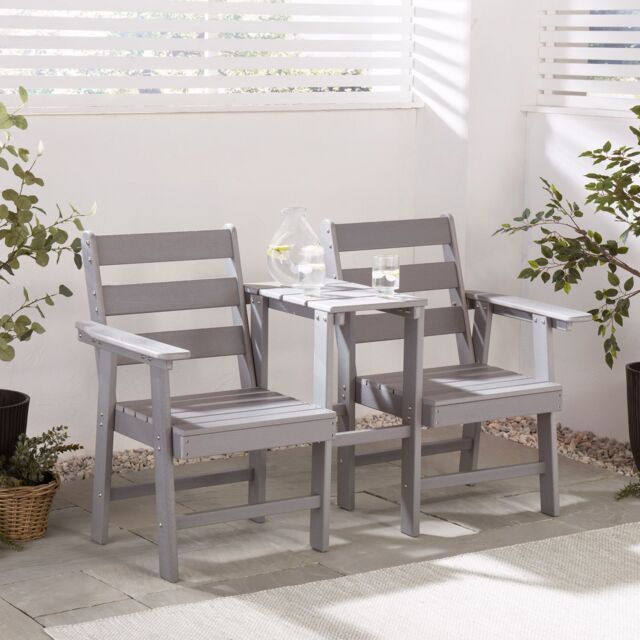 VonHaus Waterproof HDPE Jack & Jill Garden Bench Seat in Grey - image 1