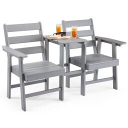 VonHaus Waterproof HDPE Jack & Jill Garden Bench Seat in Grey - thumbnail 2