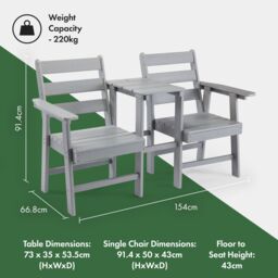 VonHaus Waterproof HDPE Jack & Jill Garden Bench Seat in Grey - thumbnail 8