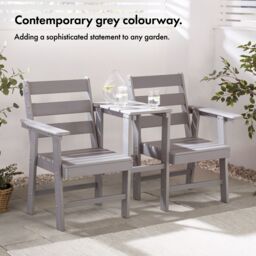 VonHaus Waterproof HDPE Jack & Jill Garden Bench Seat in Grey - thumbnail 3