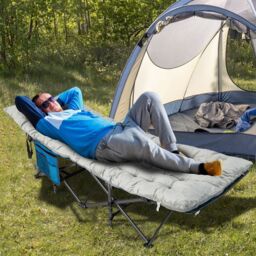 Costway Outdoor Camping Cot Pads Crystal Velvet Sleeping Pads Mattress Lounge Chair Cushion in Grey - thumbnail 3