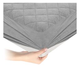 Gymax King Size Mattress Pad Velvet Mattress Topper With Deep Pocket in Grey