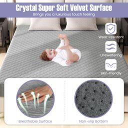 Gymax King Size Mattress Pad Velvet Mattress Topper With Deep Pocket in Grey - thumbnail 6