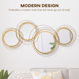 HOMCOM Metal Wall Art Decorative Mirror Decor Modern Wall Sculpture in Gold - thumbnail 4