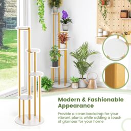 Costway Indoor Metal Plant Stand Tall Corner Plant Shelf for Potted Plant-White in White - thumbnail 6