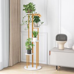 Costway Indoor Metal Plant Stand Tall Corner Plant Shelf for Potted Plant-White in White - thumbnail 3