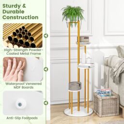 Costway Indoor Metal Plant Stand Tall Corner Plant Shelf for Potted Plant-White in White - thumbnail 5